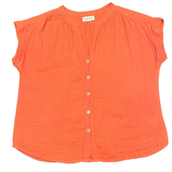 Velvet by Graham & Spencer Pamela Cotton Gauze Button-Up Top in Coral Size XS - Picture 1 of 11